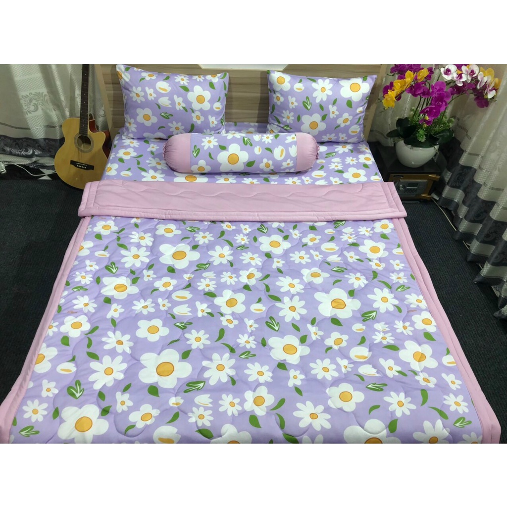 Drap thun Hàn Quốc 4 món mẫu họa tiết hoa mai nở rất đẹp, có may size theo yêu cầu