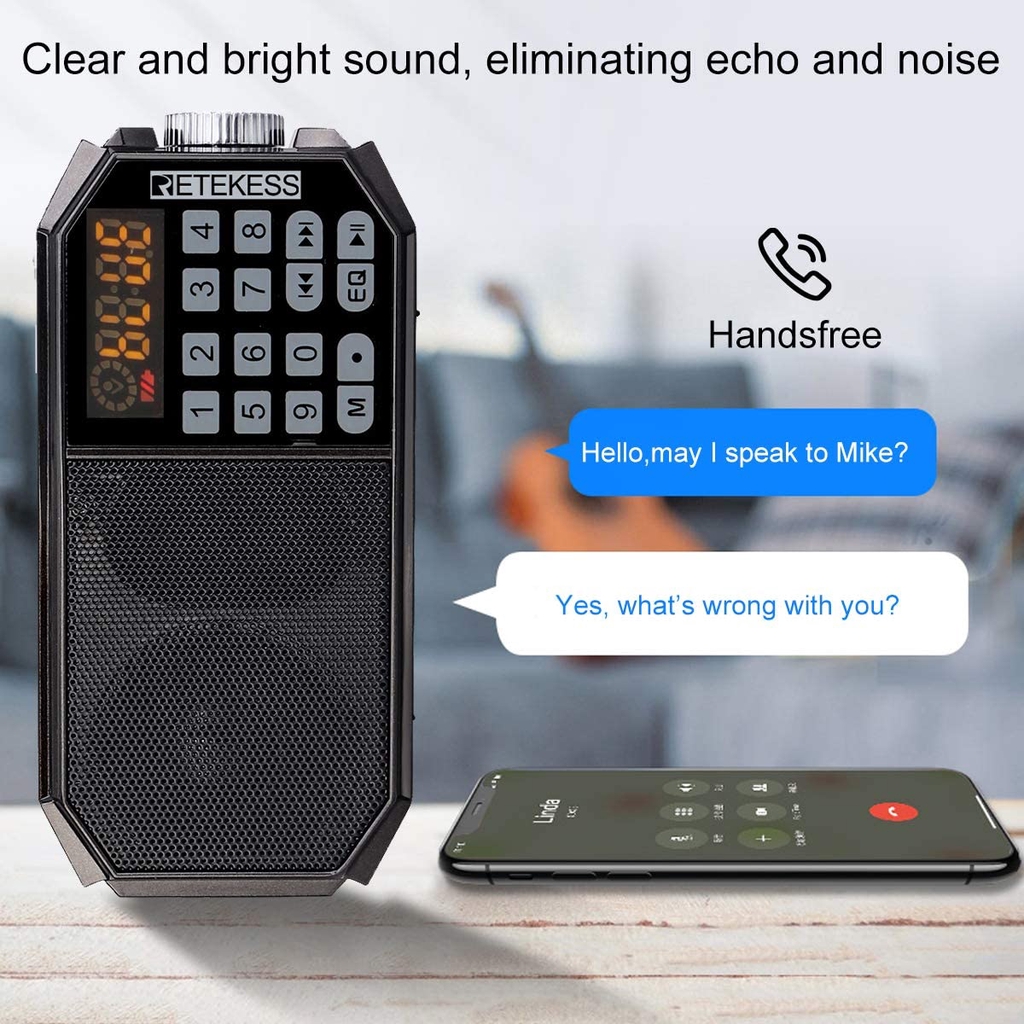 Radio Retekess TR610 Với Loa Bluetooth Không Dây Màu Đen Để Nghe Nhạc Mp3 Và Ghi Âm Rảnh Tay Có Giắc Cắm Tai Nghe