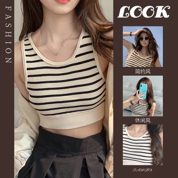 Áo Croptop Dệt Kim Họa Tiết Kẻ Sọc Phong Cách Vintage Thời Trang Mùa Hè Quyến Rũ Cho Nữ