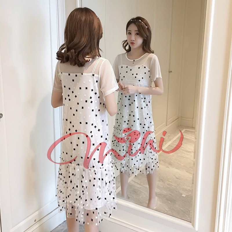 Đầm bầu công sở cực xinh ĐEN TRẮNG - Váy sau sinh cho con bú ti thiết kế đẹp - Thời trang dự tiệc mùa hè giá rẻ Bigsize