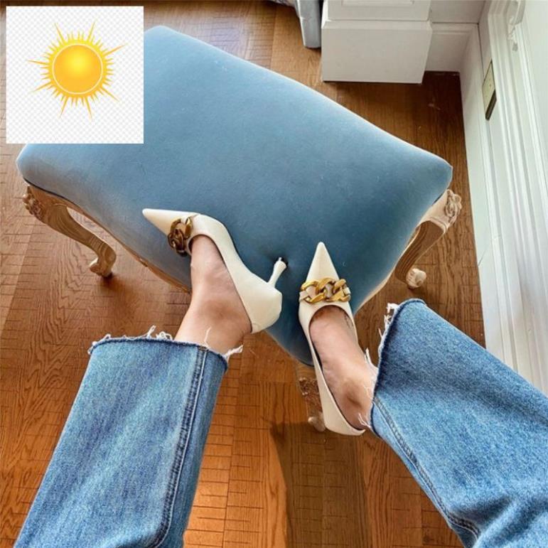 Giày cao gót mũi nhọn móc xích thời trang gót nhọn cao 8cm