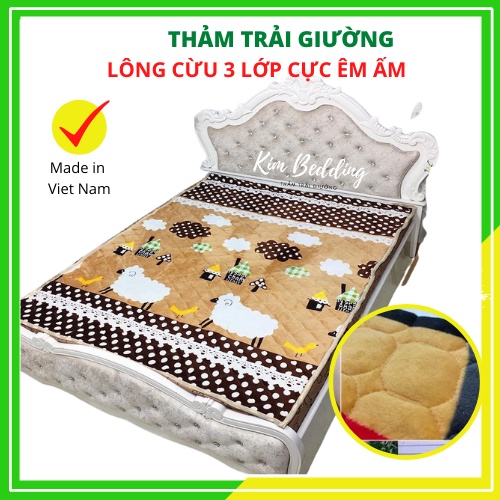 Thảm nỉ nhung lông cừu trải giường 3 lớp cực ấm