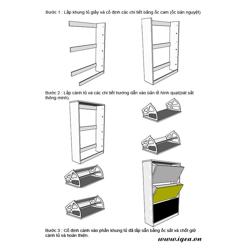 Tủ giày thông minh 3 cánh lật cánh trắng khung màu gỗ - GP20