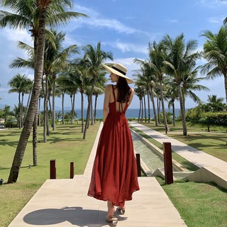 VÁY MAXI VOAN ĐỎ HAI DÂY BUỘC LƯNG