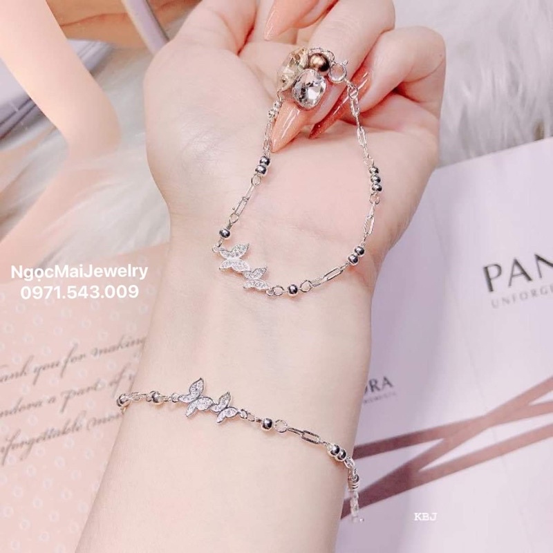 Lắc tay bạc bướm đôi xinh xắn Ngọc Mai Jewelry nhẹ nhàng sang xịn