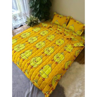 [GIẢM SỐC] SÉT 5 MÓN 1M6X2M CHĂN GA GỐI KÈM CHĂN HÈ TRẦN BÔNG Gấu Nâu