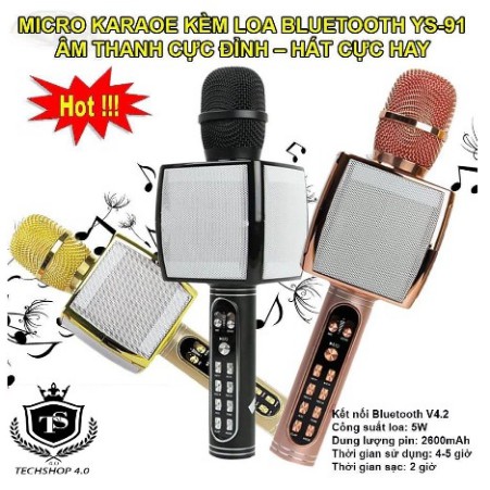 [Mã ELHACE giảm 4% đơn 300K] MIC KARAOKE BLUETOOTH YS 91- HÀNG CHÍNH HÃNG- BẮT GIỌNG TỐT- NEW 2020