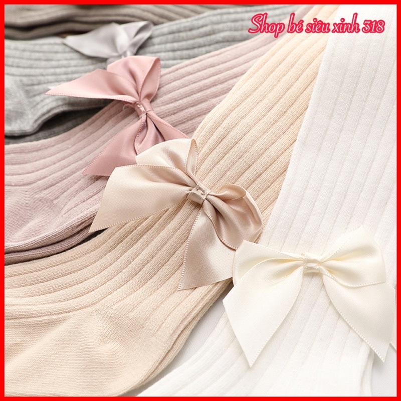 QT02_6-28kg Quần tất cho bé gái, quần len tăm dày vừa phải co giãn 4 chiều dính nơ cho bé 6 tháng-10 tuổi