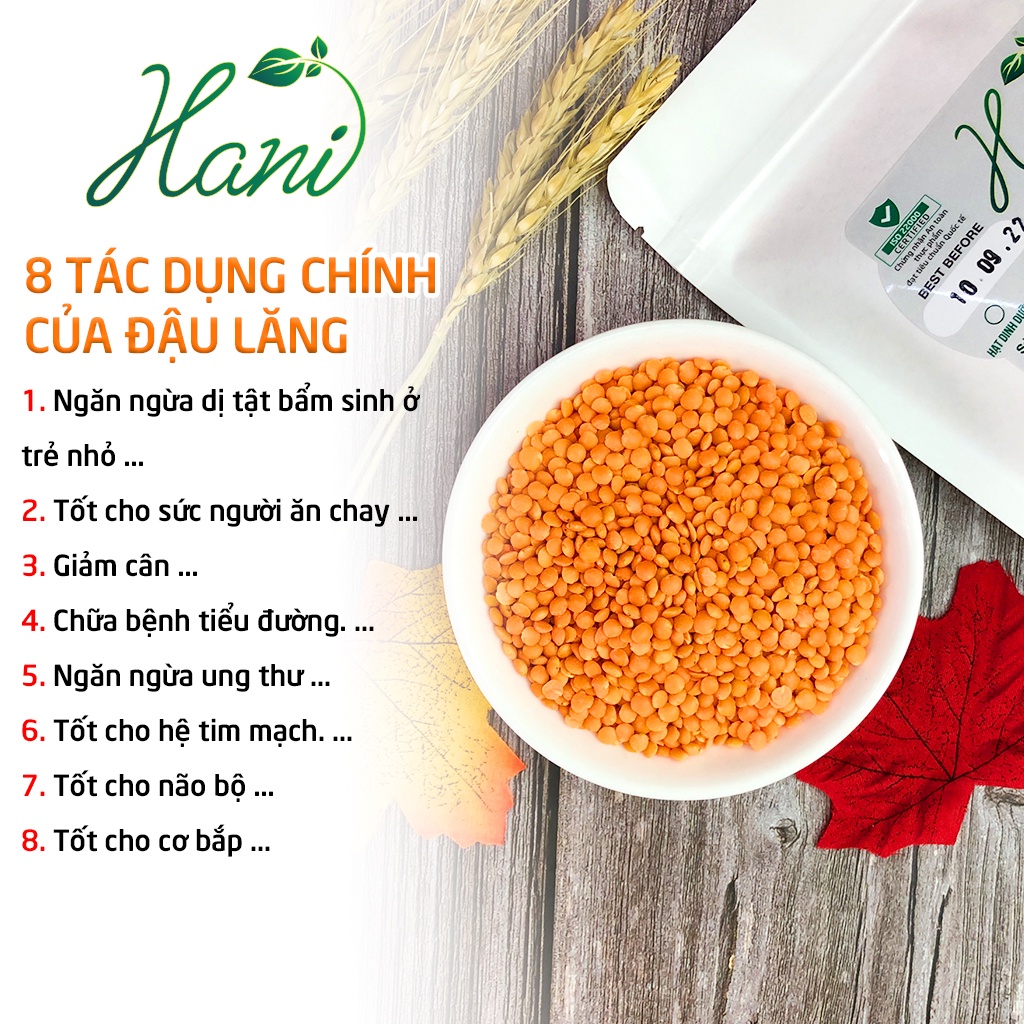 1KG Đậu Lăng Đỏ Hữu Cơ Nhập Khẩu Canada/Mỹ Không Biến Đổi Gen, Tốt Cho Trẻ Nhỏ và Phụ Nữ Mang Thai   Hani Healthy Food