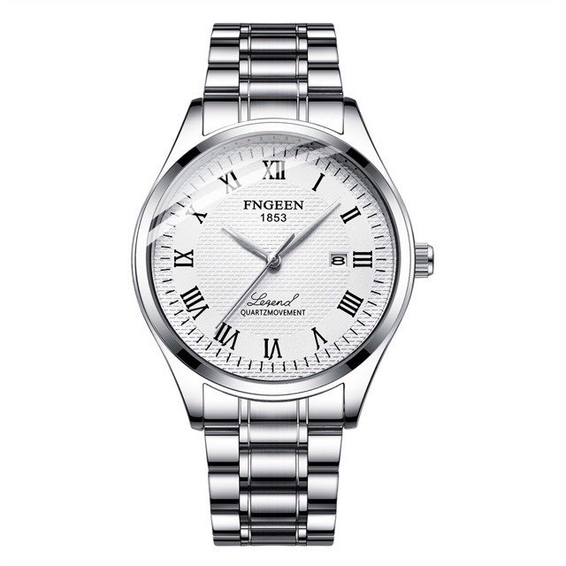 Đồng hồ nam FNGEEN F2LM mătj tròn số la mã có lịch ngày, dây thép không gỉ