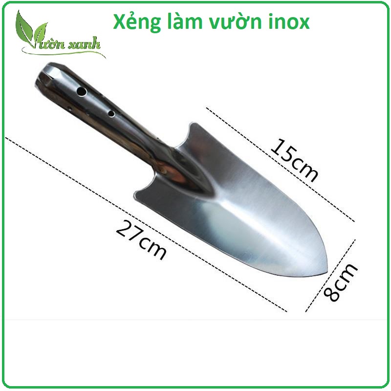 Xẻng làm vườn inox (sắc, bền, chắc chắn)