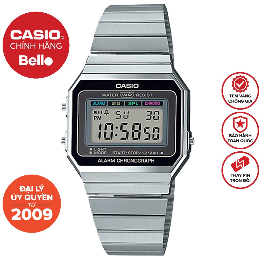 Đồng hồ dây thép Casio Nam A700W-1A chính hãng bảo hành 1 năm Pin trọn đời