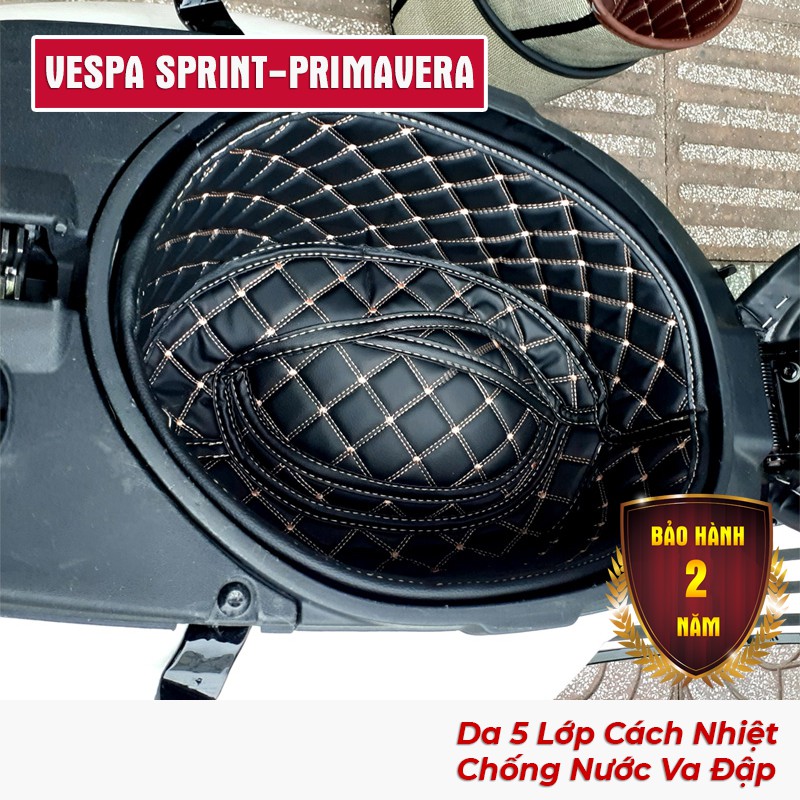 Lót cốp da 5 lớp xe VESPA SPRINT (Đen Chỉ Vàng Đồng) - cách nhiệt bảo hành 2 năm