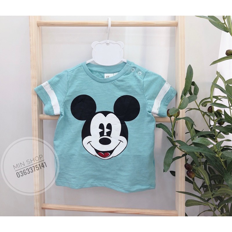 Áo phông xuất xịn bé trai - hình mickey xanh