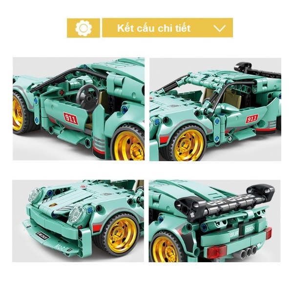 Đồ chơi lắp ráp mô hình ô tô siêu xe Tiffany Blue Porsche 911 bánh đà chạy cót 400 chi tiết cho bé