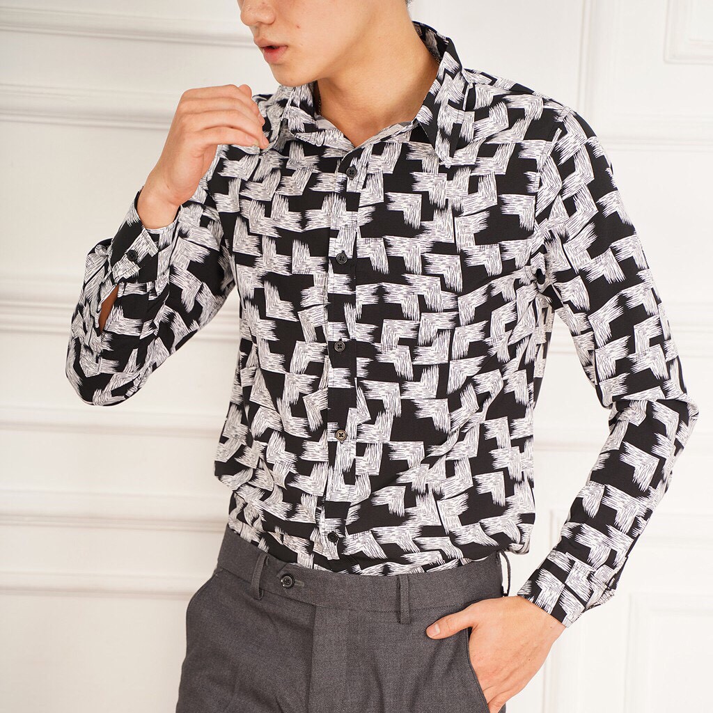 ÁO SƠ MI Nam Dài Tay Chất Lụa Họa Tiết Chữ Nhật, Phom Chuẩn | BigBuy360 - bigbuy360.vn