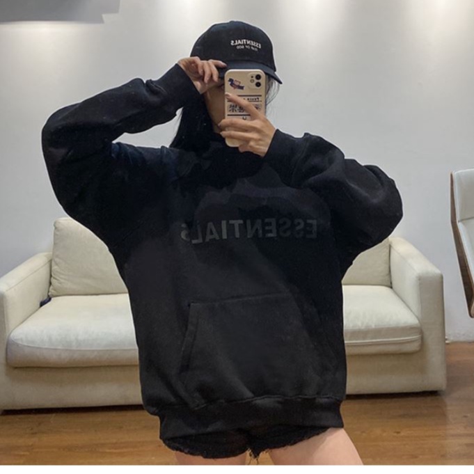 Áo Nỉ Bông Unisex Nam Nữ Xốp Vicenzo Dày Dặn Phong Cách Hàn Quốc, Áo Hoodie In Essentials Vải Nỉ Cottonform Rộng Mũ