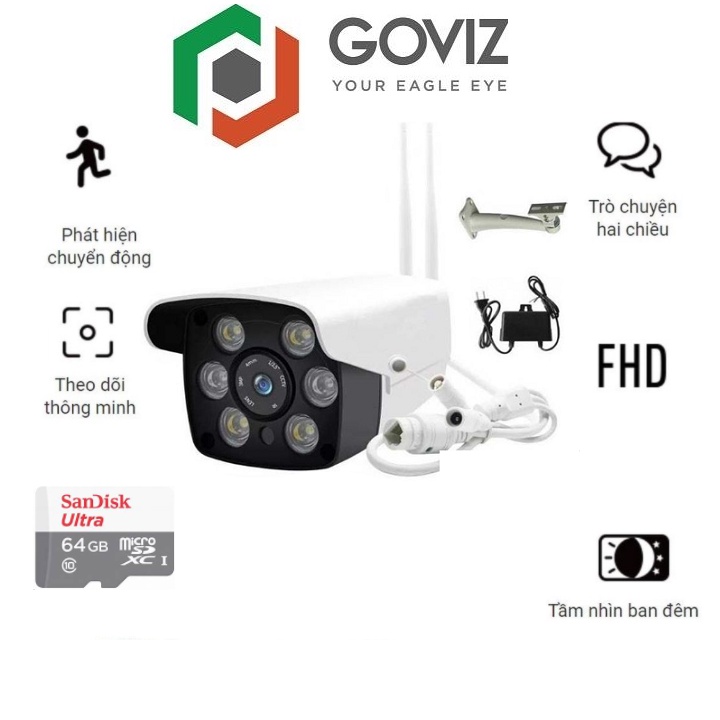 Camera wifi GOVIZ ngoài trời 2R6LED 3.0Mpx Full HD chống nước xem đêm rõ nét