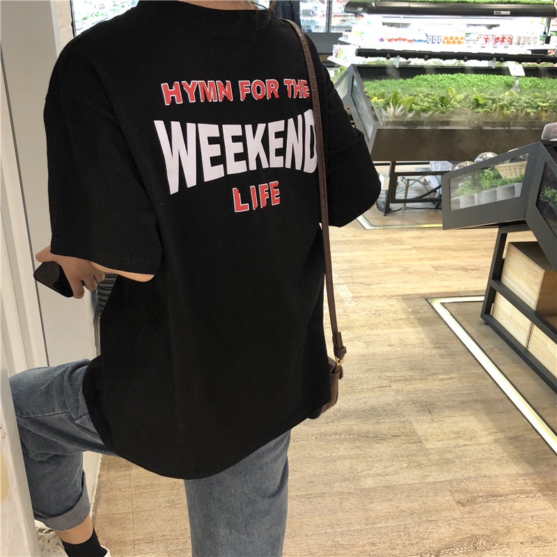 Áo thun tay lỡ nữ HY KOREA Weekend DC281 freesize phông form rộng dáng Unisex - mặc cặp, nhóm, lớp.