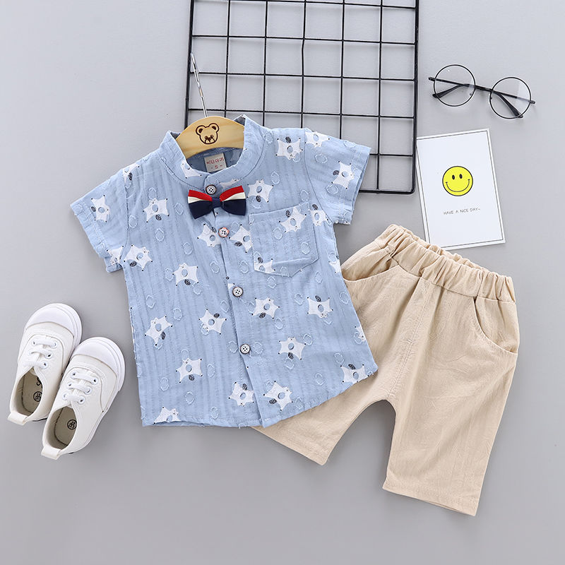 Set Áo Sơ Mi + Quần Short Phong Cách Nhật Hàn Thời Trang Cho Bé Trai
