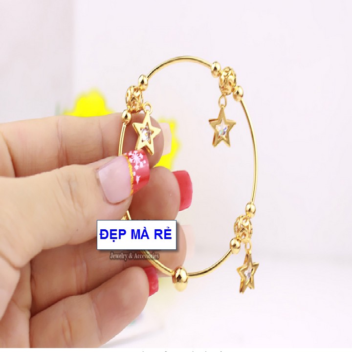 Vòng lắc đeo chân màu vàng cho bé mặt ngôi sao phối châu xinh xắn - Cam kết 1 đổi 1 nếu đen,gỉ sét