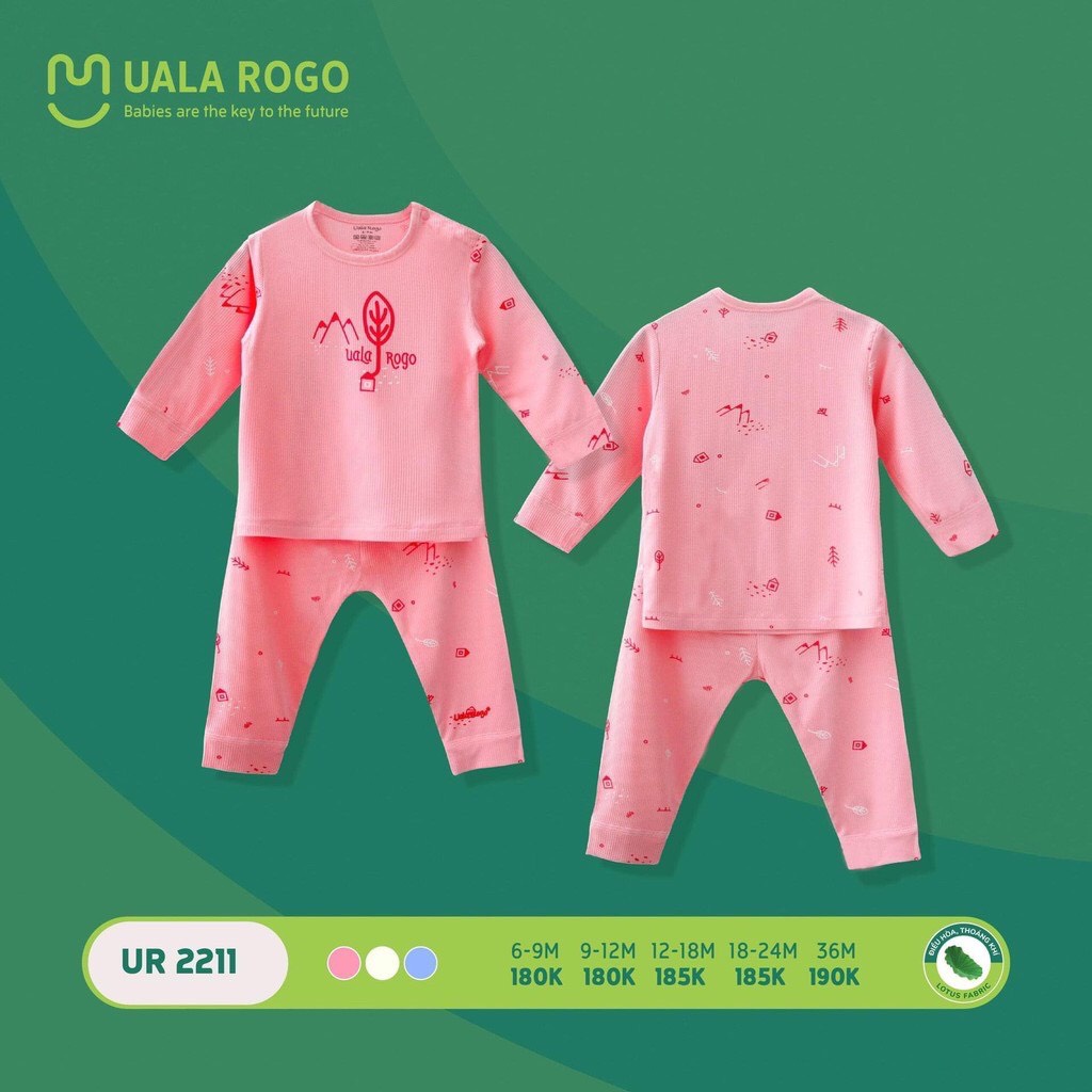 [SALE] UR2211 Bộ dài tay cài vai Uala Rogo vải sợi sen (6-36M)
