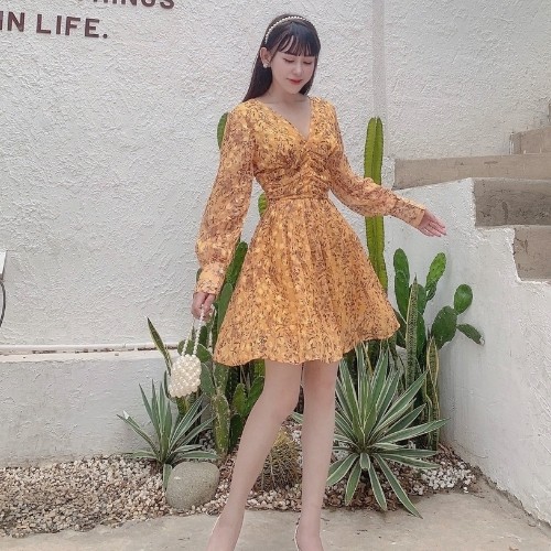 Đầm Hoa Nữ ❤ đầm hoa vàng hồng, thiết kế ❤KÈM HÌNH THẬT