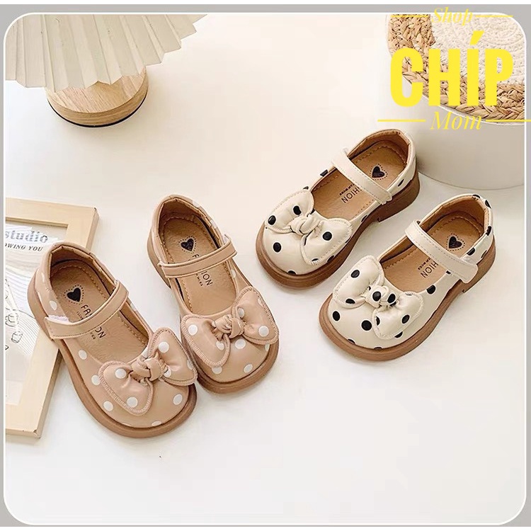 giày búp bê bé gái giày bệt cho bé chấm bi nơ may chắc chắn da PU mềm êm chân đế chống trượt thời trang thu đông D18