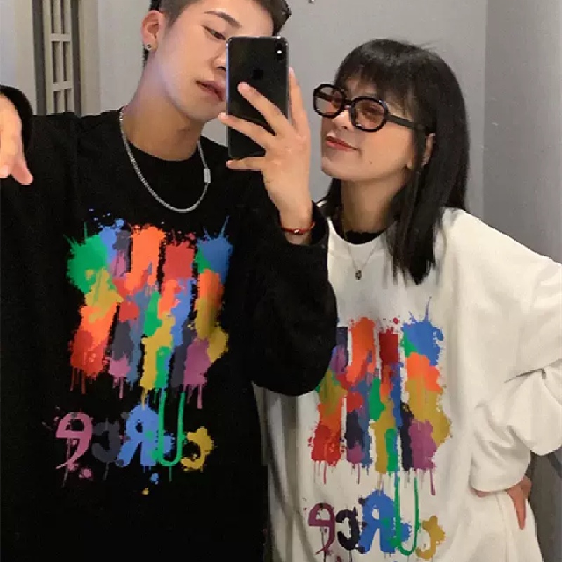 Áo thun tay dài dáng rộng in họa tiết graffiti phong cách đường phố kiểu Hàn năng động cho nam M-5XL