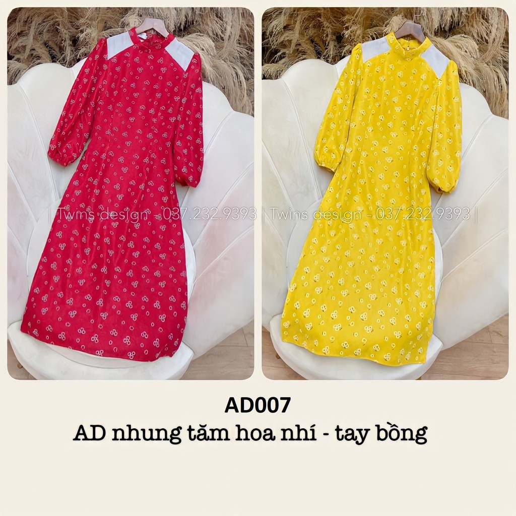Áo dài cách tân KÈM QUẦN áo dài nữ TWINS STORE chất nhung tăm, cổ tàu, vai pha tơ mềm - AD007