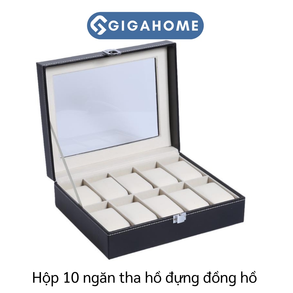 Hộp Đựng Và Trưng Bày Đồng Hồ GIGAHOME 10 Ngăn, Bọc Da Pu Có Khóa Chốt Chống Trộm 8748