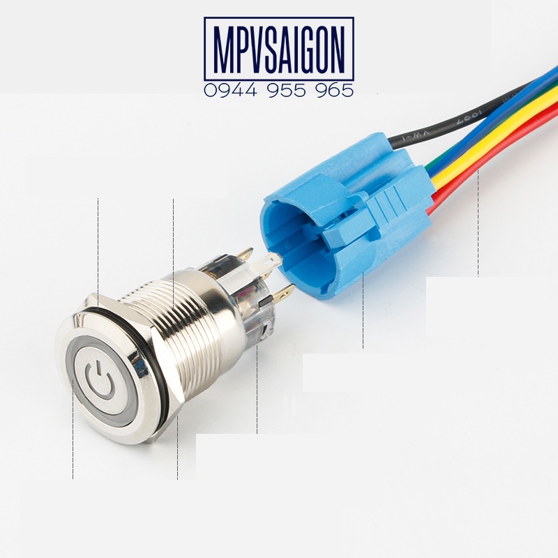 Công tắc nút nhấn kim loại LED 22mm hình LED nguồn 12V 24V nhấn nhả  -LED Momentary push button switch Power sign