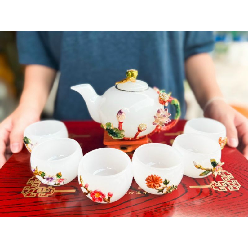 Bộ Ấm Trà Đá Ngọc xanh siêu đẹp