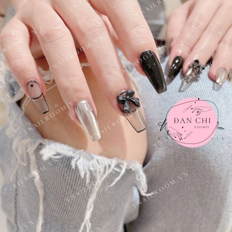 NailBox móng úp thiết kế sẵn Mẫu Đen Charm Nơ
