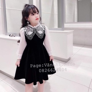 VÁY NHUNG ĐEN CỔ REN MẸ Và BÉ