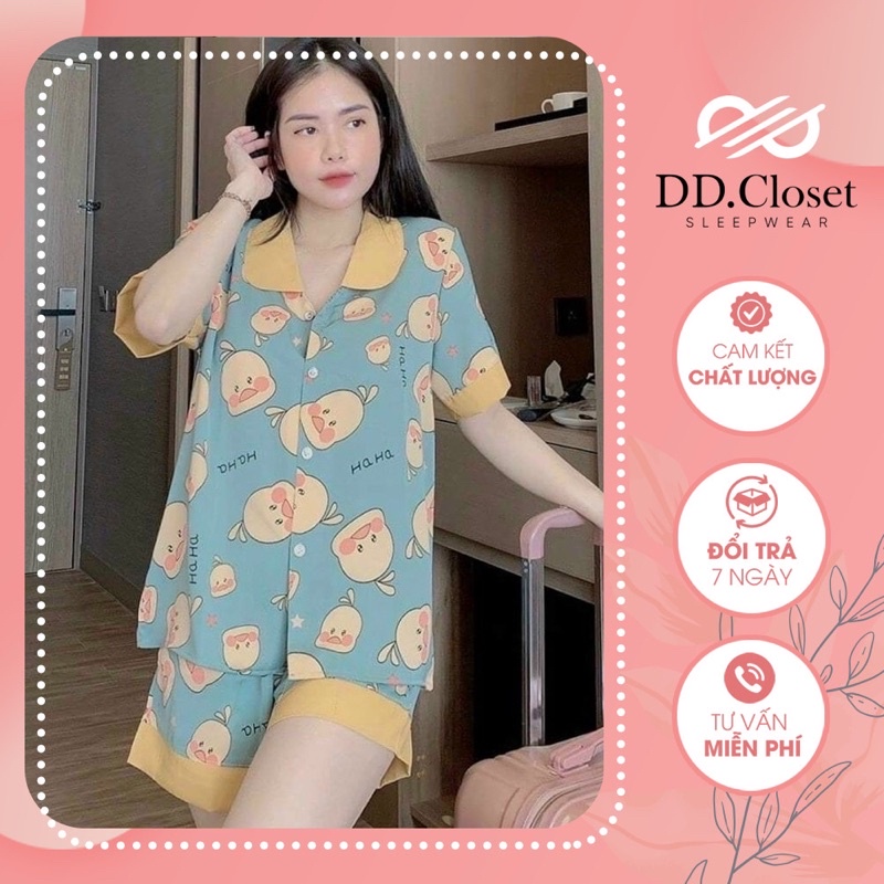Bộ pyjama quần đùi chất liệu kate thái Pyjama nữ họa tiết vịt vàng đáng yêu - CD0098