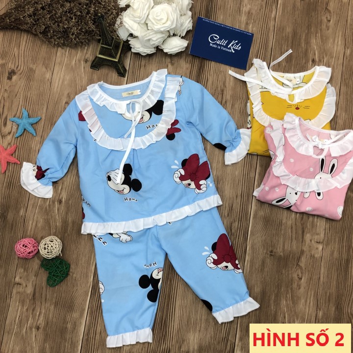 Bộ pijama dài tay bèo in hình cute cho bé gái