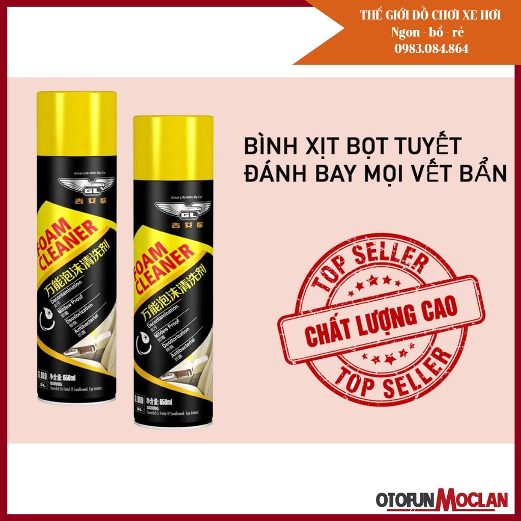 Chai Xịt Bọt Vệ Sinh GL Nội Thất Xe Ô Tô Foam Cleaner Làm Sạch Ghế Da Xe Hơi Thể Tích 650ml Hương Chanh