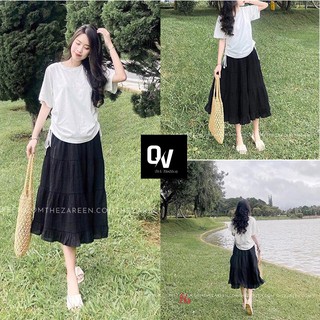 Bộ áo dùm chân váy đen - set nữ áo thun cotton chân váy đũi - HÀNG XỊN - SHOP Q&V
