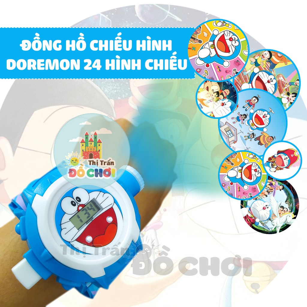 Đồ chơi cho bé trai ⌚️ GIÁ SỐC ⌚️ Đồng hồ trẻ em cho bé trai mẫu mèo máy Đô-ra-e-mon chiếu 24 hình 3D - PP106183