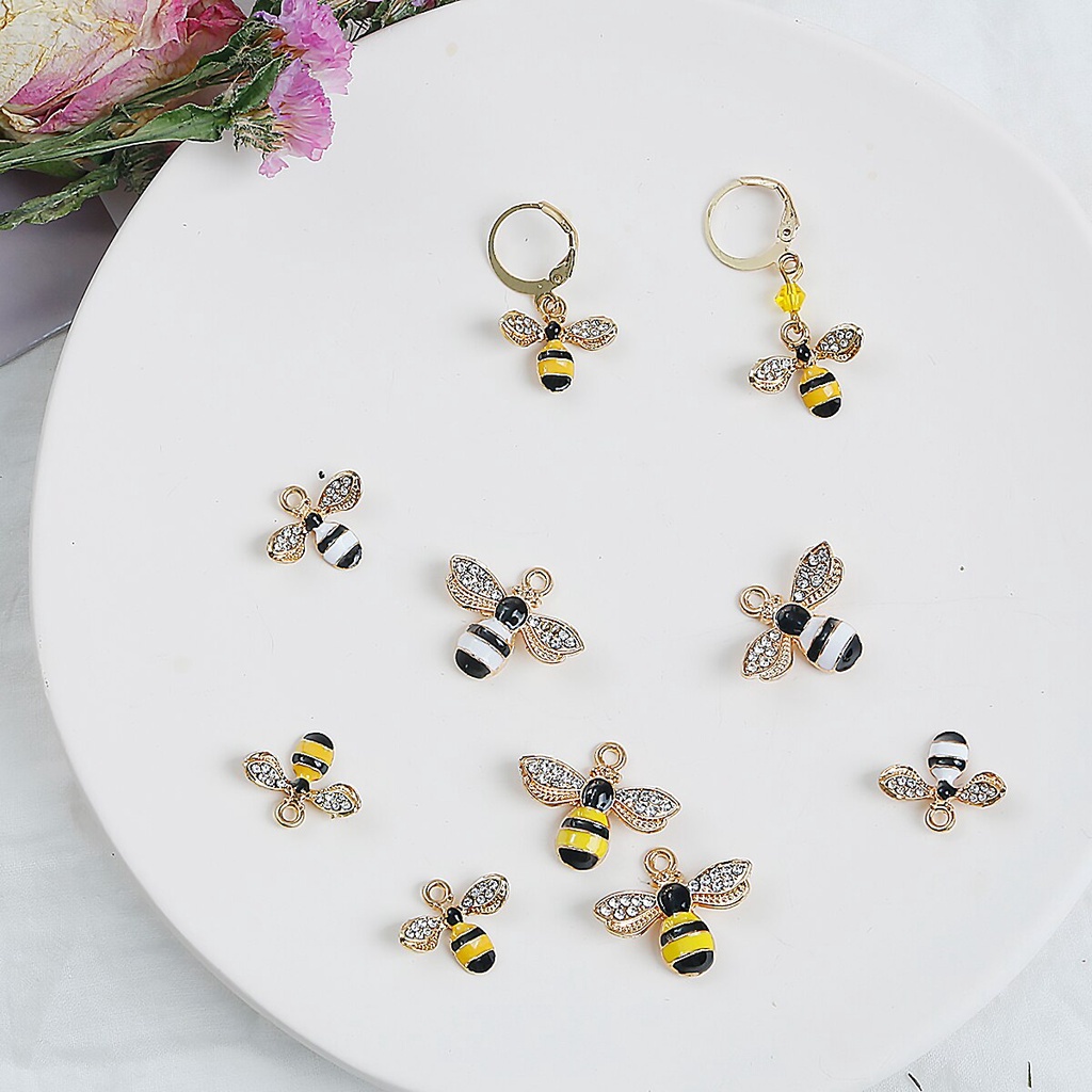 2 Charm hình chú ong tráng men dễ thương dùng làm trang sức thủ công