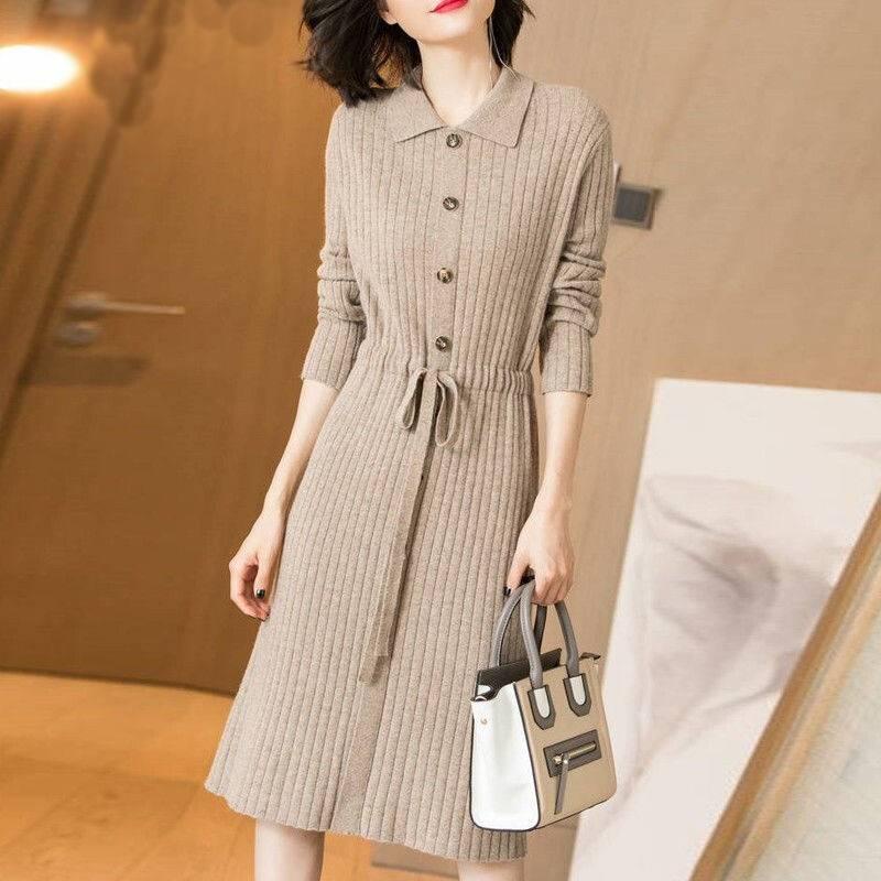 Váy Dệt Kim Ve Áo📣📣Đầm Tay Dài Dáng Rộng Dài Quá Gối Thời Trang Thu Đông Dễ Phối Đồ