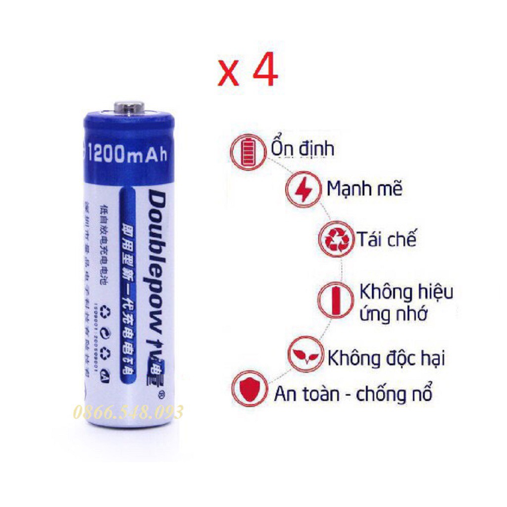 Vỉ 4 Pin Sạc AA 1200mAh Doublepow Tặng Hộp Đựng Pin