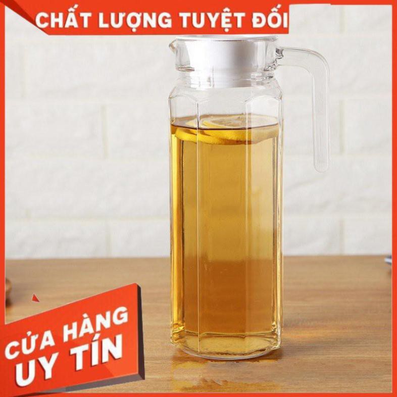 Bình đựng nước thủy tinh lục lăng trắng 1000ml,bình thủy tinh đựng nước cao cấp