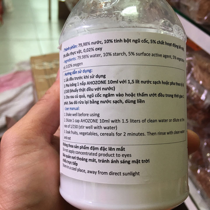 Nước Rửa Rau Củ Quả Thực Phẩm AHOZONE chai 500ml- [Quy  Nguyên phân phối]