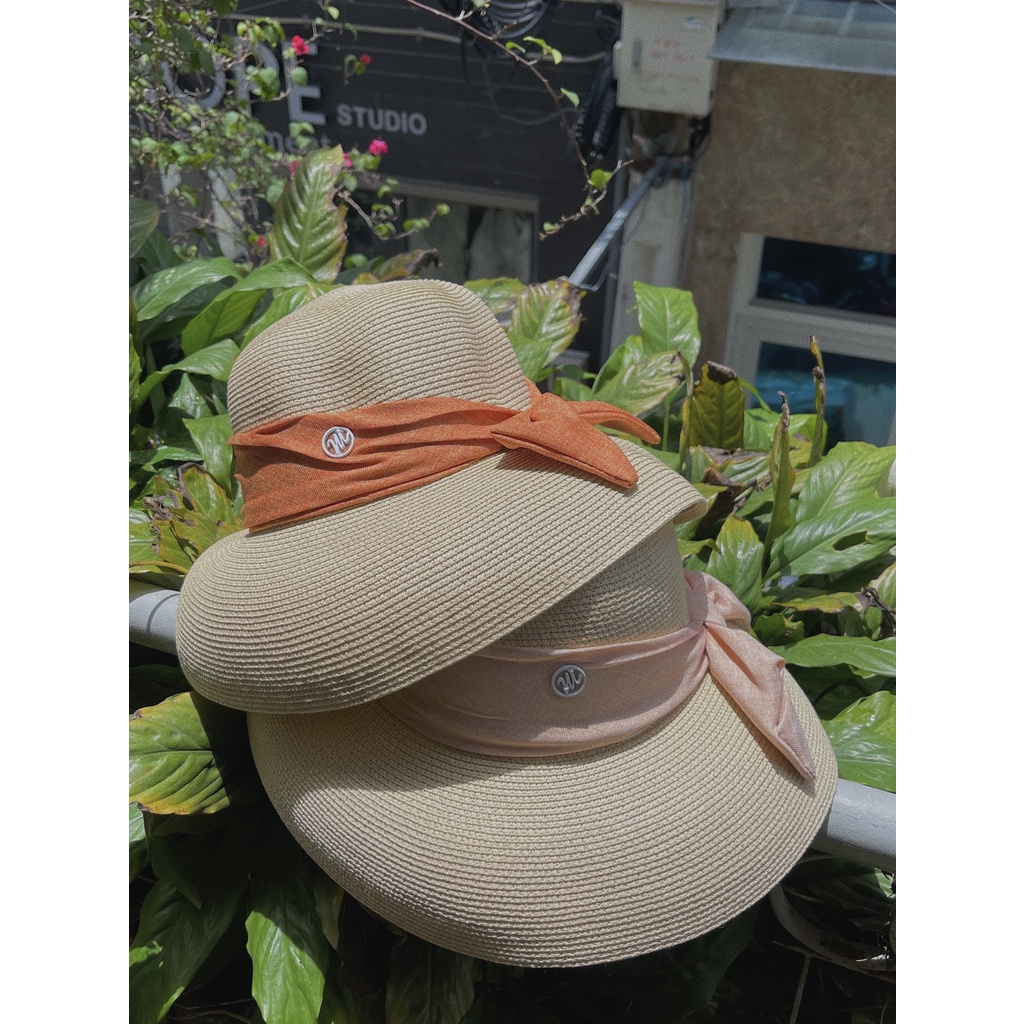 Nón đi biển, nón cói nơ pastel mềm dễ gập gọn gàng