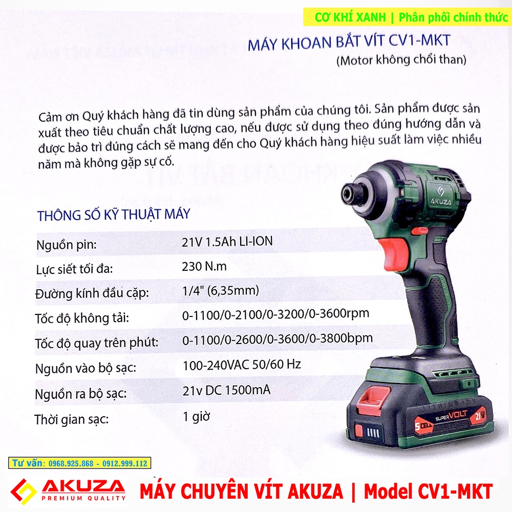 Máy Chuyên Vít AKUZA Pin 21V Model CV1-MKT