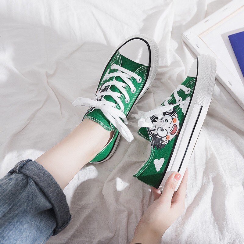 Giày CV nữ cổ thấp in hoạt hình logo dễ thương