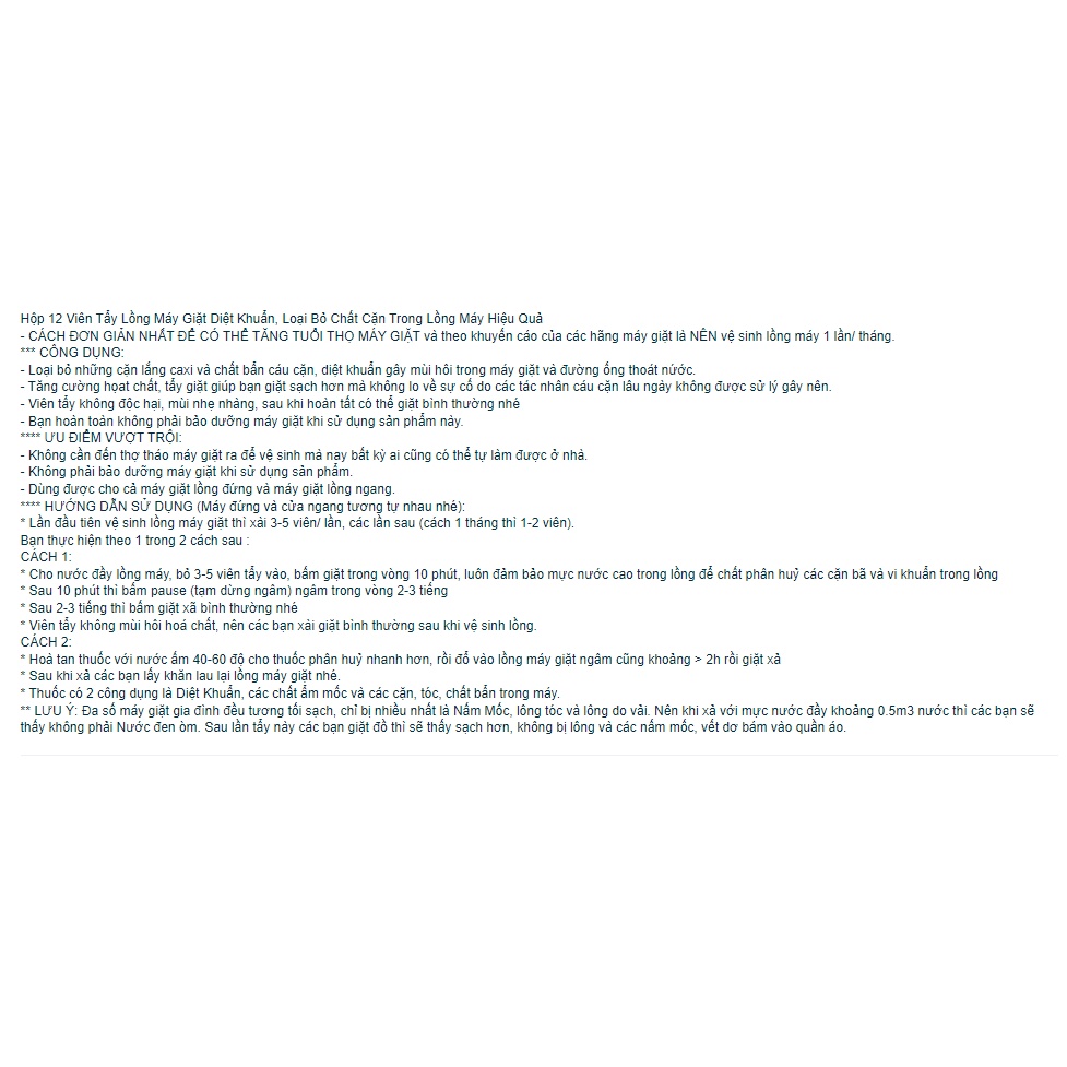 Hộp 12 viên tẩy lồng máy giặt