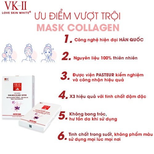 Mặt nạ dưỡng trắng, trẻ hóa da Nhụy hoa Nghệ Tây VK II Love Skin White Facial Mask Collagen Saffron hộp 10 miếng